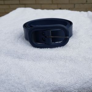 Vintage navy blue leather belt with buckle.